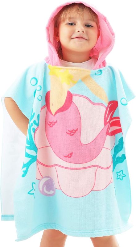 Photo 1 of NovForth Kids Beach Towel for Boys Girls, Mermaid Hooded Bath Towel Wrap, Toddler Pool Towel with Hood