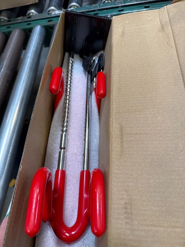 Photo 1 of Tevlaphee Steering Wheel Lock Anti-Theft Car Device Heavy Duty Security Car Lock Antitheft Locking Devices Great Deterrent Adjustable Car Wheel Lock Anti Theft for Vehicle Truck SUV with 3 Keys (Red)