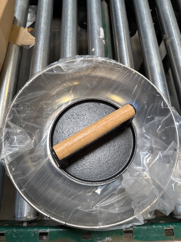 Photo 1 of SafBbcue Round Cast Iron Smash Burger Grill Weight Press Tool & Griddle Steamer Melting Dome 12" Round Stainless Steel Basting Cover for Blackstone Griddle, Griddle Food Cover Dome for Flat Top Grills