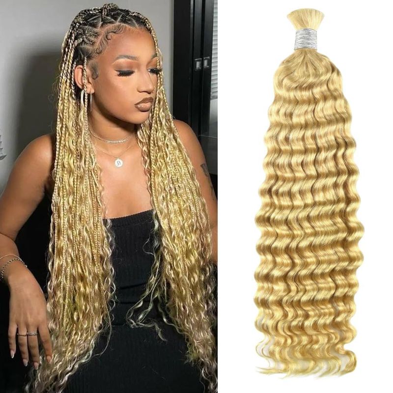 Photo 1 of ZFY Human Braiding Hair 100g 18 Inch Deep Wave Bulk Human Hair for Braiding Boho Braids 100% Unprocessed Brazilian Virgin Human Hair Extensions No Weft 2 Bundle/Pack Blonde