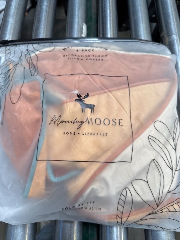 Photo 1 of MONDAY MOOSE Decorative Throw Pillow Covers Cushion Cases, Set of 4 Soft Velvet Modern Double-Sided Designs, Mix and Match for Home Decor, Pillow Inserts Not Included (20x20 inch, Orange/Teal)