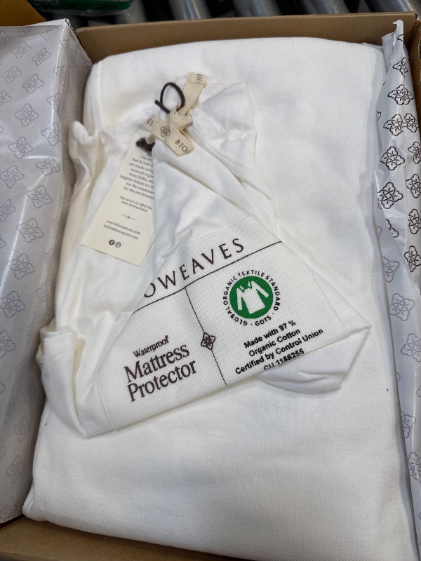 Photo 1 of Bioweaves Organic Waterproof Mattress Protector – GOTS Certified Organic Cotton King Mattress Cover with Breathable Piqué Weave top Layer – 20 Inch Deep Pocket, White