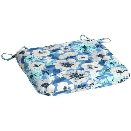 Photo 1 of Mainstays 15.5 D X 17 W Blue Floral Rectangle Outdoor Seat Pad (1 Pack)