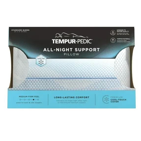 Photo 1 of Tempur-Pedic All-Night Support Bed Pillow and Cooling, Pain-Relieving Support, Standard/Queen, Adult
