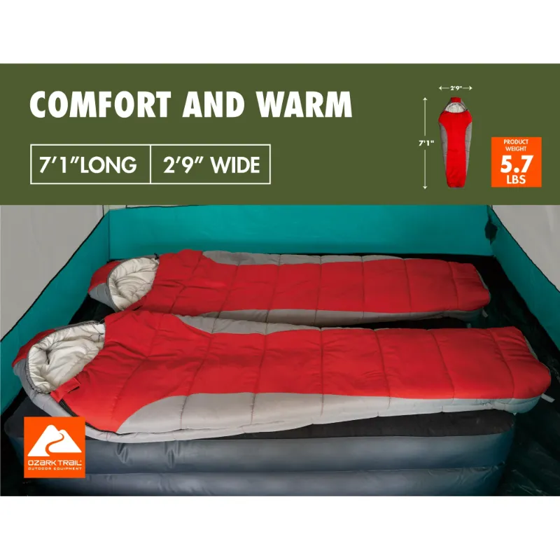 Photo 1 of Ozark Trail 10-Degree Cold Weather Mummy Sleeping Bag with Soft Liner Red 85 X33