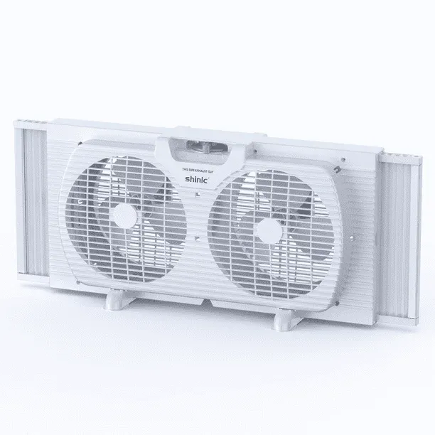Photo 1 of Shinic 9 3-Speed Twin Window Fan with Removable Bug Screen Fully Assembled (22“ to 33-1/2 ) White