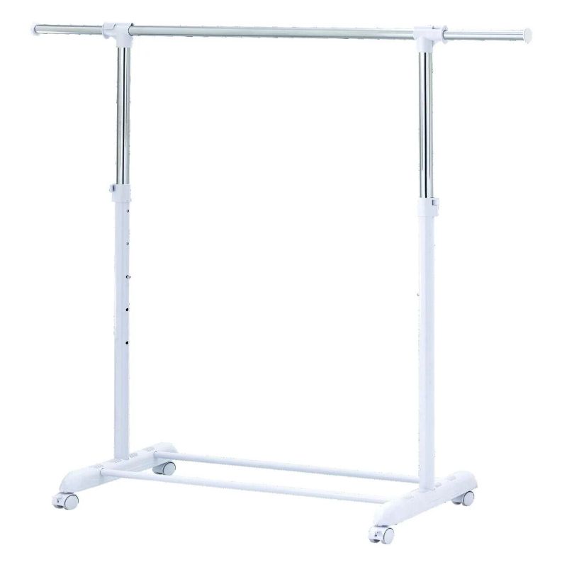 Photo 1 of Mainstays Adjustable Rolling Garment Rack Metal Chrome White 84-121Wx44Dx123.5-163Hcm