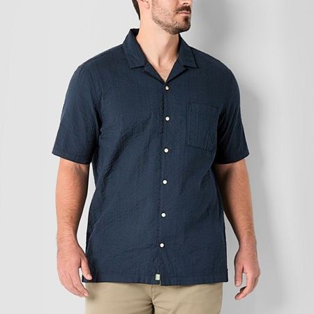 Photo 1 of Mutual Weave Textured Camp Big and Tall Mens Classic Fit Short Sleeve Button-Down Shirt, 4x-large Tall, Blue
