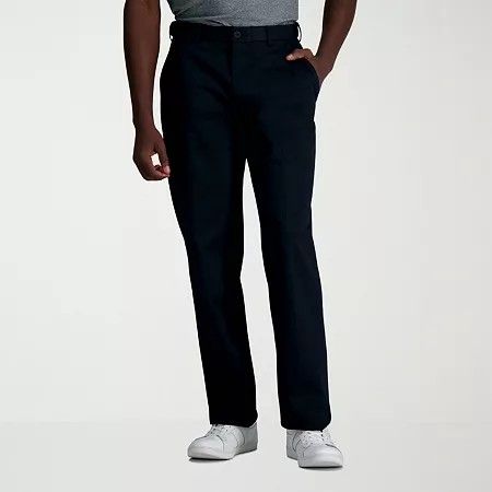 Photo 1 of Haggar Wrinkle Free Performance Khaki Mens Straight Classic Fit Flat Front Pant, 38 30, Black
