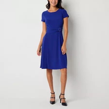Photo 1 of Perceptions Womens Short Sleeve Fit + Flare Dress Petite, Petite Large, Blue