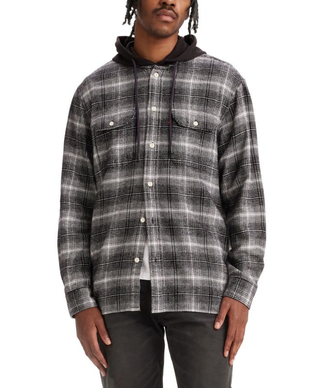 Photo 1 of Levi's Men's Relaxed Fit Hooded Long Sleeve Button-Front Overshirt - Ametrine P size medium