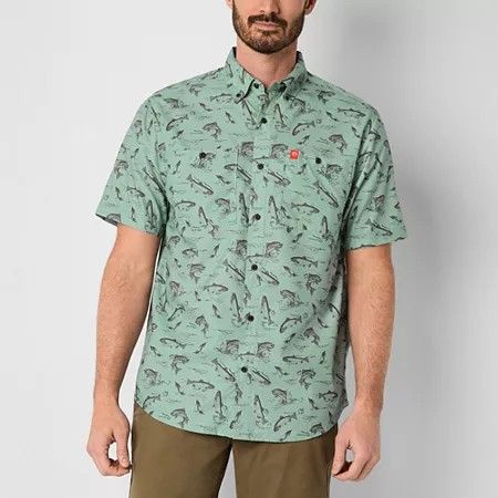 Photo 1 of American Outdoorsman Mens Short Sleeve Regular Fit Button-Down Shirt, Medium, Green