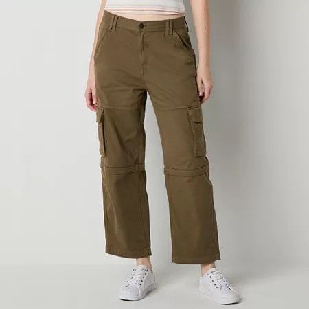Photo 1 of Arizona Womens Mid Rise Stretch Fabric Straight Cargo Pant-Juniors, 18, Green
