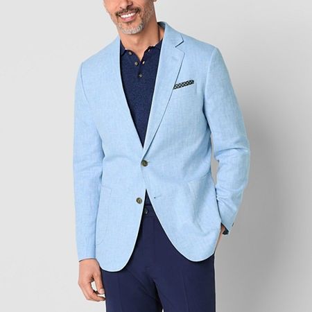 Photo 1 of Stafford Men's Linen Cotton Classic Fit Sport Coat, 42 Short, Blue