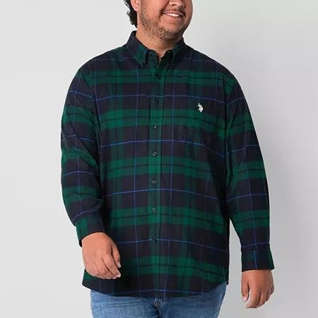 Photo 1 of U.S. Polo Assn. Big and Tall Mens Classic Fit Long Sleeve Plaid Button-Down Shirt, 3x-large, Blue size 3xl