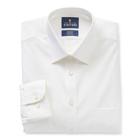 Photo 1 of Stafford Smart Tech Mens Regular Fit Stretch Fabric Wrinkle Free Long Sleeve Dress Shirt, 17-17.5 34-35, White