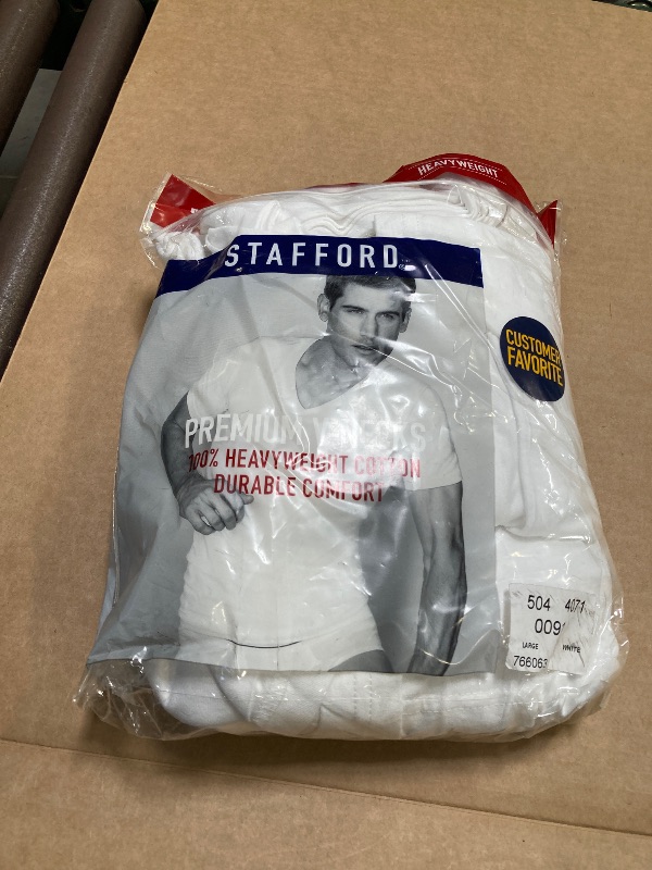 Photo 1 of Stafford V Neck White Shirts (Pack of 4) Blended Cotton Dry+Cool size large 