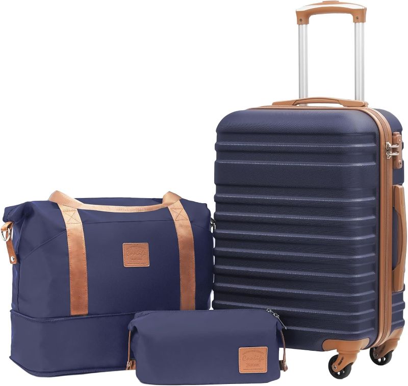 Photo 1 of Coolife Suitcase Set 3 Piece Luggage Set Carry On Hardside Luggage with TSA Lock Spinner Wheels (Navy, 3 piece set (DB/TB/20))