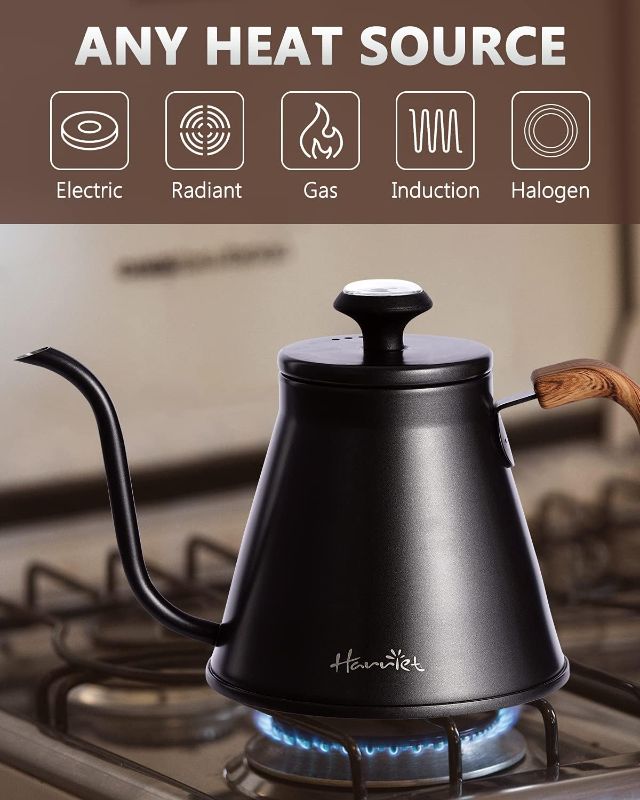 Photo 1 of Harriet Gooseneck Kettle with Thermometer for Pour Over Coffee and Tea, 37 fl oz, Stainless Steel, Durable 3-Layer Base, Ideal Spout for Precision Pouring, Compatible with all Stove Tops, Black
