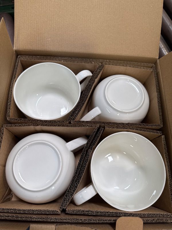 Photo 1 of 24 OZ Large Bone China Coffee Mug, Lightweight White Porcelain Cereal Coffee Mugs Set of 4, Big Soup Mugs with Handles for Cappuccino Latte Milk for Kitchen Men Women, Dishwasher & Microwave Safe