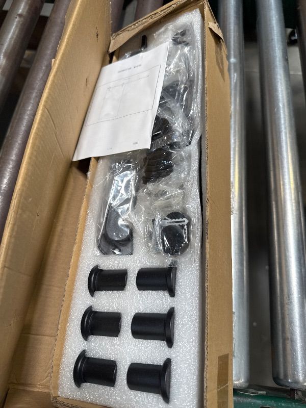 Photo 1 of Signstek 8 FT Sliding Barn Door Hardware Kit Heavy Duty-Smoothly and Quietly- Easy to Install with Door Hook and 2 Handles - Fit 1 3/8-1 3/4" Thickness – Black (J Shape Hanger)