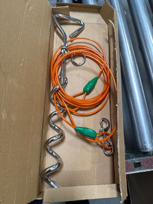Photo 1 of Petest 16 Inch Spiral Stake with 15ft Tie-Out Cable for Medium Dogs Up to 60 Pounds DarkGreen & Orange
