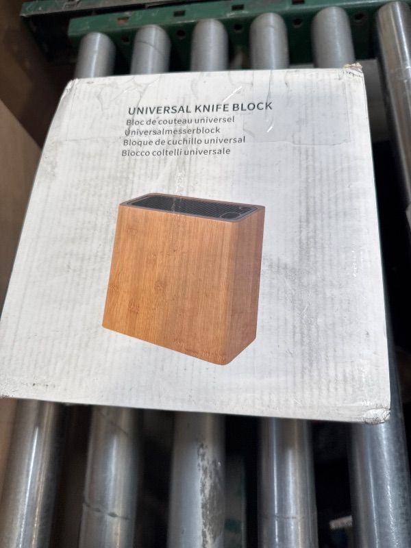 Photo 1 of KITCHENDAO XL Bamboo Universal Knife Block Holder with Slots for Scissors and Sharpening Rod, Safe, Space Saver Knives Storage Stand Display without Knives, Unique Slot Design to Protect Blade