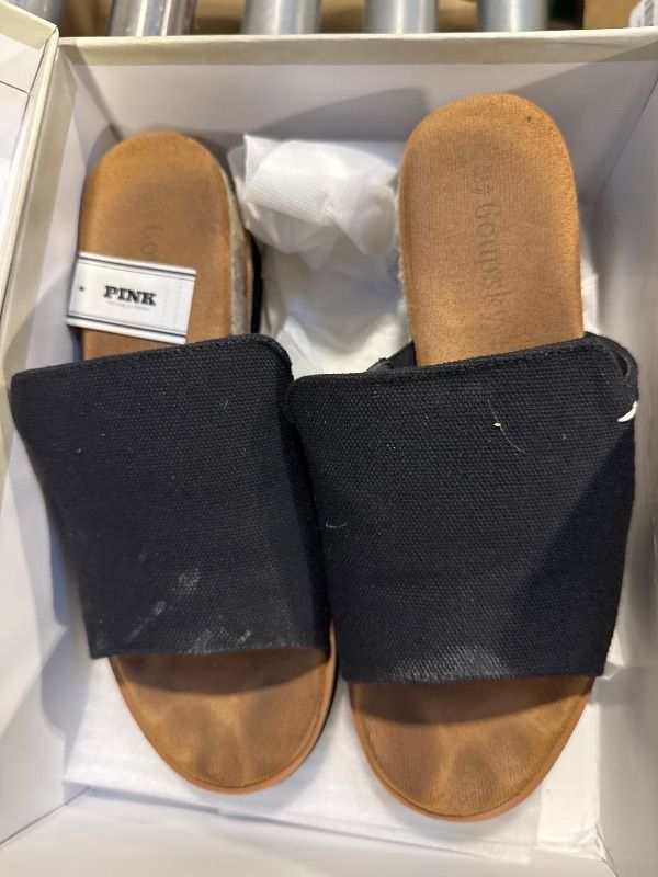 Photo 1 of GOUPSKY Black Platform Sandals Espadrilles Mules for Women Wedge Open Toe Slip On Sandals Raffia Womens Sandals Shoes for Vacation Summer Beach Casual Size 8.5
