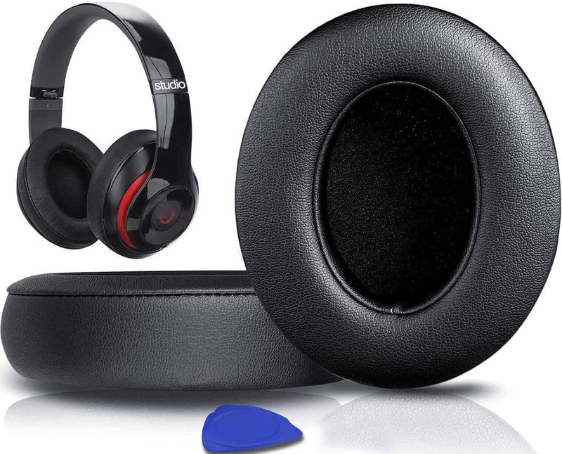 Photo 1 of SoloWIT Replacement Ear Pads Cushions for Beats Studio 2.0 & 3 Wired/Wireless Over-Ear Headphones, Earpads with Soft Protein Leather, Noise Isolation Memory Foam (Black)
