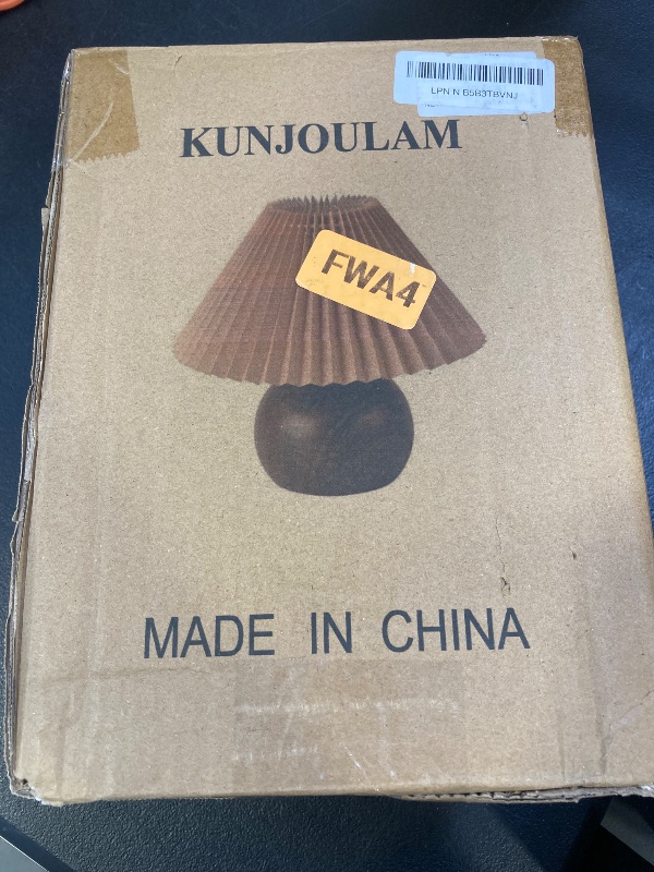 Photo 1 of KUNJOULAM Retro Pleated Table Lamp, Modern Bedside Nightstand Lamp with Brown Shade, 5.9” Metal Base for Bedroom, Home Office, Living Room, Kids Dorm Without Bulb