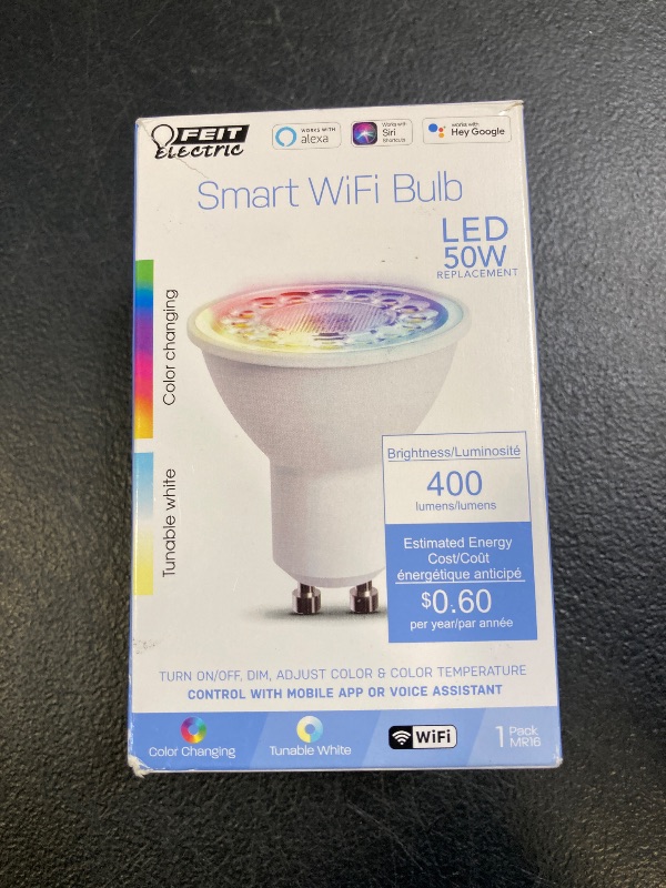 Photo 1 of Feit Electric 50-Watt Equivalent MR16 Alexa Google Siri Smart RGBW LED Light Bulb White