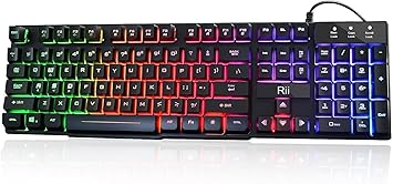 Photo 1 of Rii RK100+ Multiple Color Rainbow LED Backlit Large Size USB Wired Mechanical Feeling Multimedia PC Gaming Keyboard, Office Keyboard for Working or Primer Gaming, Office Device
