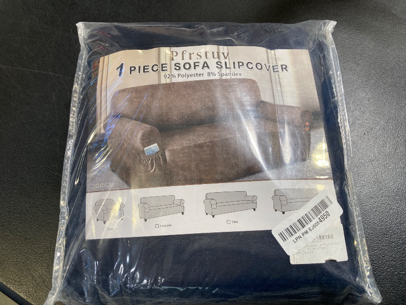 Photo 1 of Couch Cover Leather Look 3 Seater Couch Sofa Cover 1-Piece Sofa Slipcover Stretch Furniture Protector with Elastic Bottom & Pockets (Sofa, Navy)
