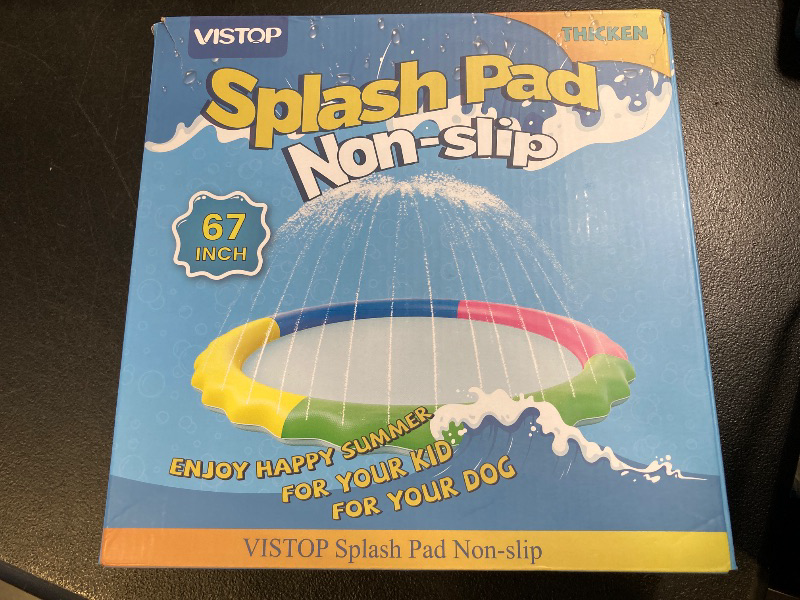Photo 1 of VISTOP Non-Slip Splash Pad for Kids and Dog, Thicken Sprinkler Pool Summer Outdoor Water Toys - Fun Backyard Fountain Play Mat for Baby Girls Boys Children or Pet Dog (67 inch, Red & Yellow & Green & Blue)