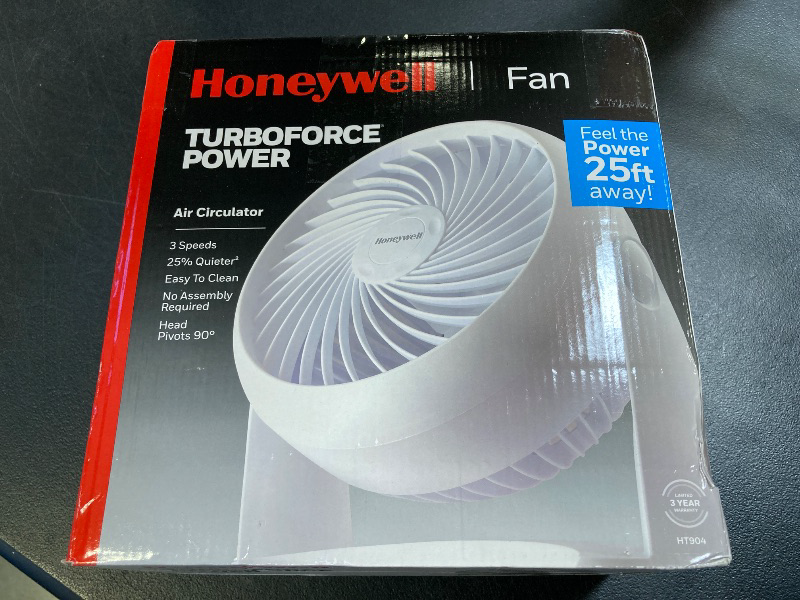 Photo 1 of Honeywell HT-904 TurboForce Tabletop Air Circulator Fan, Small, White – Quiet Personal Fan for Home or Office, 3 Speeds and 90 Degree Pivoting Head