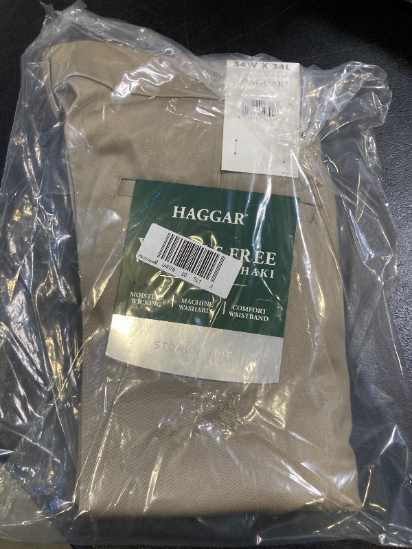 Photo 1 of Haggar Men's Wrinkle Free Straight Fit Flat Front Pant, Medium Khaki 34W x 34L