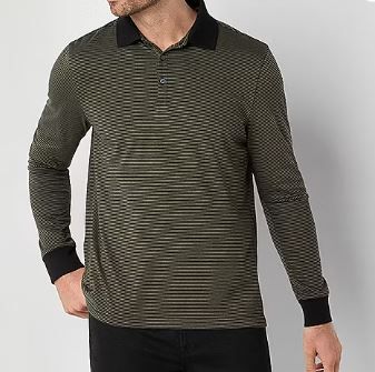 Photo 1 of St. John's Bay Mini Striped Super Soft Jersey Men's Classic Fit Long Sleeve Polo Shirt XL