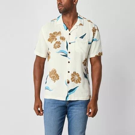 Photo 1 of St. John's Bay Camp Men's Classic Fit Short Sleeve Button-Down Shirt, Large, Beige