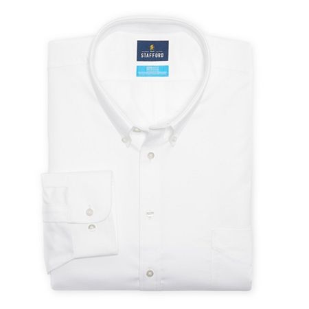 Photo 1 of Stafford Big and Tall Coolmax All Season Oxford Mens Button Down Collar Long Sleeve Stretch Fabric Wrinkle Free Dress Shirt, 18-18.5 36-37, White

