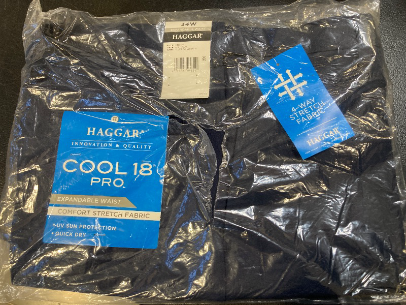 Photo 1 of Haggar Men's Cool 18 Pro Straight Fit Flat Front 4-Way Stretch Expandable Waist Short, Navy, 34W