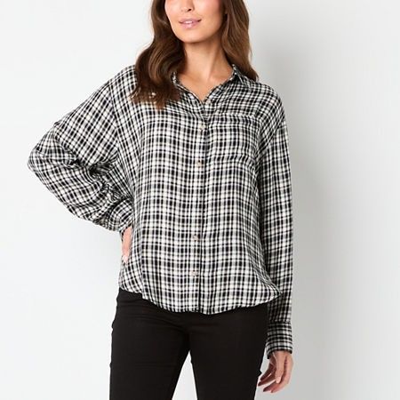 Photo 1 of A.n.a Tall Women's Long Sleeve Flannel Shirt, Small Tall, Black
