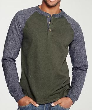 Photo 1 of Hanes Men's Heavyweight Beefy Long Sleeve Colorblock Raglan Henley
