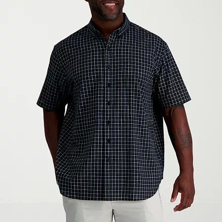 Photo 1 of Haggar Men's Linen Blend Short Sleeve Regular Fit Big and Tall Button-Down Shirt, 2x-large, Black