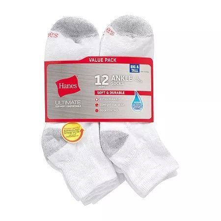 Photo 1 of Hanes Ultimate Men's Multi-Pack 12 Pair Big and Tall Quarter Ankle Socks, 12-14, White