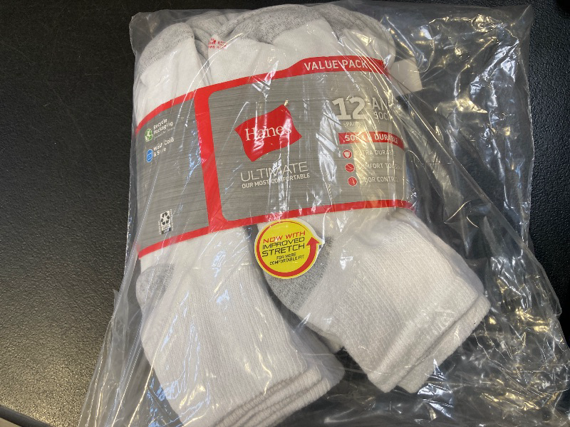 Photo 1 of Hanes Ultimate Men's Multi-Pack 12 Pair Big and Tall Quarter Ankle Socks, 12-14, White
