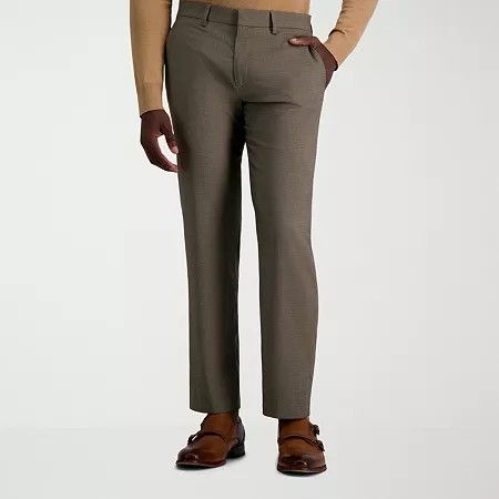 Photo 1 of Haggar JMH Tailored Prominent Twill Men's Stretch Fabric Modern Fit Flat Front Suit Pant, 36W x 30L, Beige/Brown