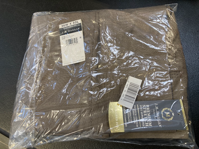 Photo 1 of Haggar JMH Tailored Prominent Twill Men's Stretch Fabric Modern Fit Flat Front Suit Pant, 36W x 30L, Beige/Brown
