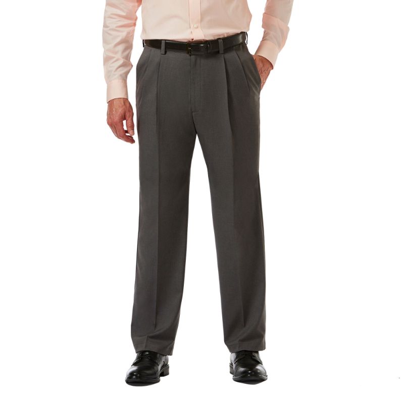 Photo 1 of Haggar Men's Cool 18 Pro Classic-Fit Expandable Waist Pleated Stretch Dress Pants - Charcoal Heather - 40W x 32L
