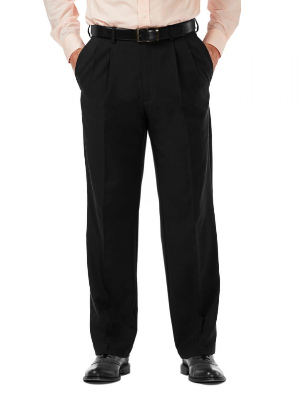 Photo 1 of Haggar Men's Cool 18 Pro Classic-Fit Expandable Waist Pleated Stretch Dress Pants - Black - 40W x 32L