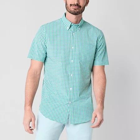 Photo 1 of St. John's Bay Men's Performance Stretch Fabric Short Sleeve Slim Fit Button-Down Shirt, Large, Blue